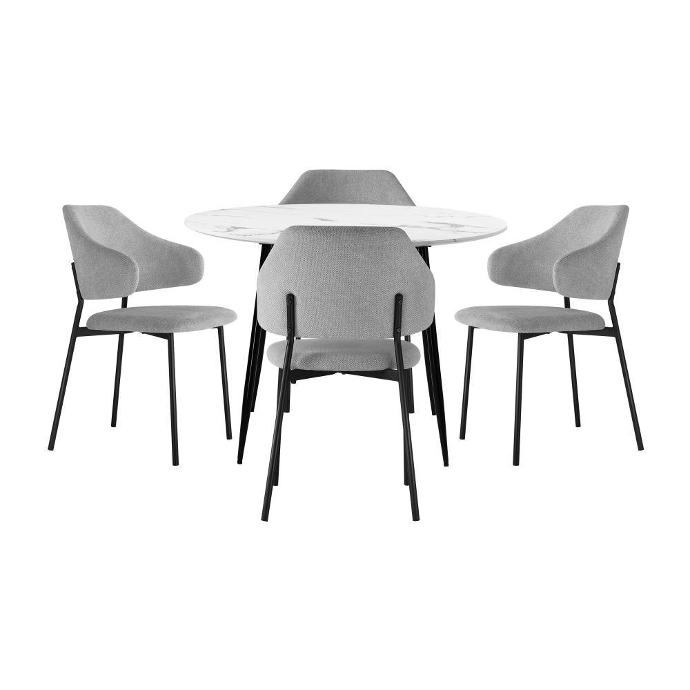 110cm Round Dining Table with 4PCS Chairs Fabric Grey