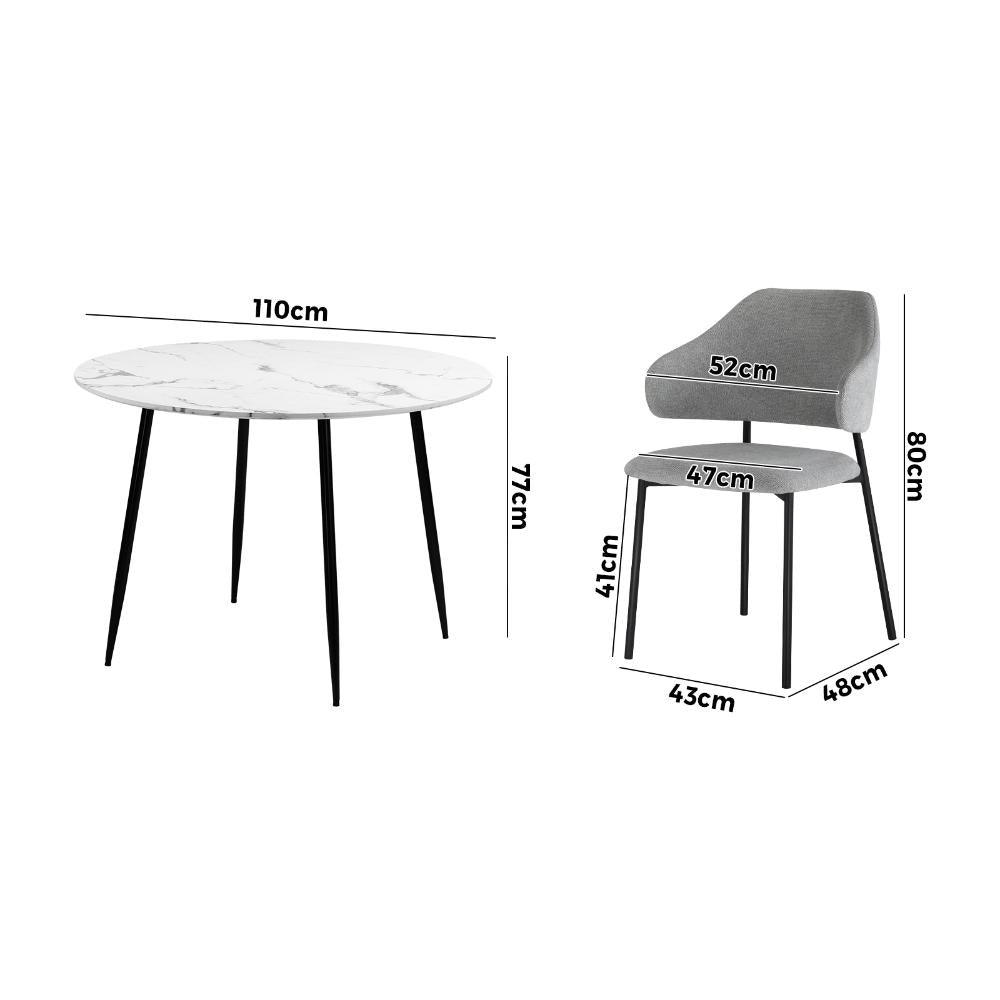 110cm Round Dining Table with 4PCS Chairs Fabric Grey
