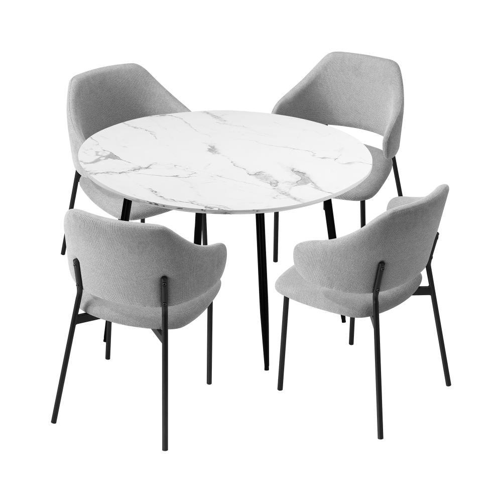 110cm Round Dining Table with 4PCS Chairs Fabric Grey
