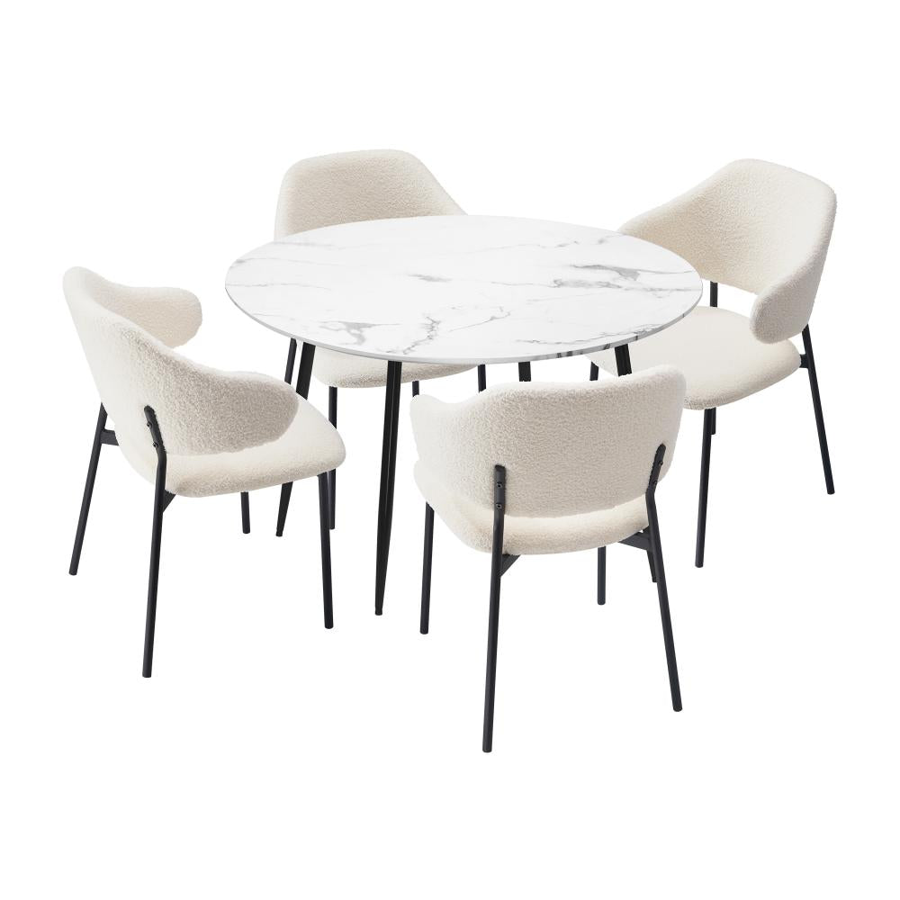 Round Dining Table with 4PCS Chairs Sherpa White