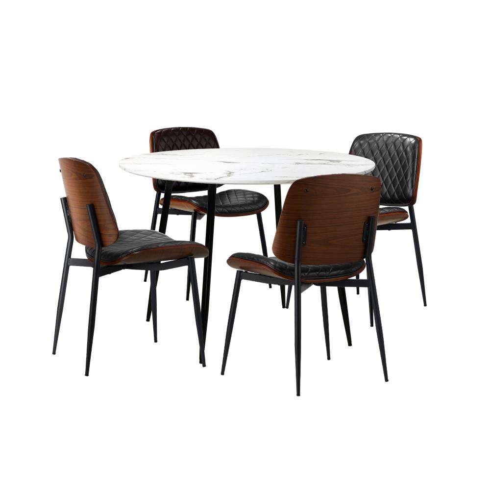 Round Dining Table & 4PCS Dining Chairs PU Black
