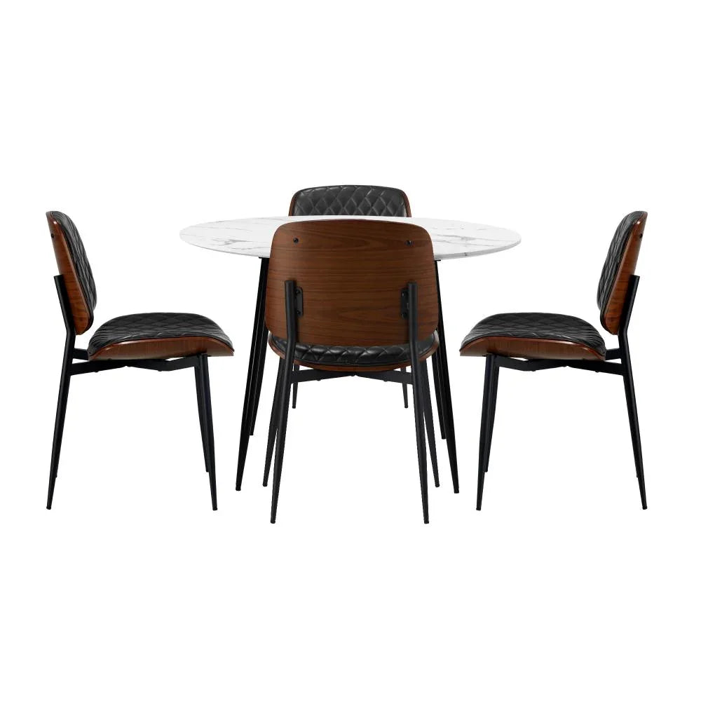 Oikiture Round Dining Table & 4PCS Dining Chairs PU Black