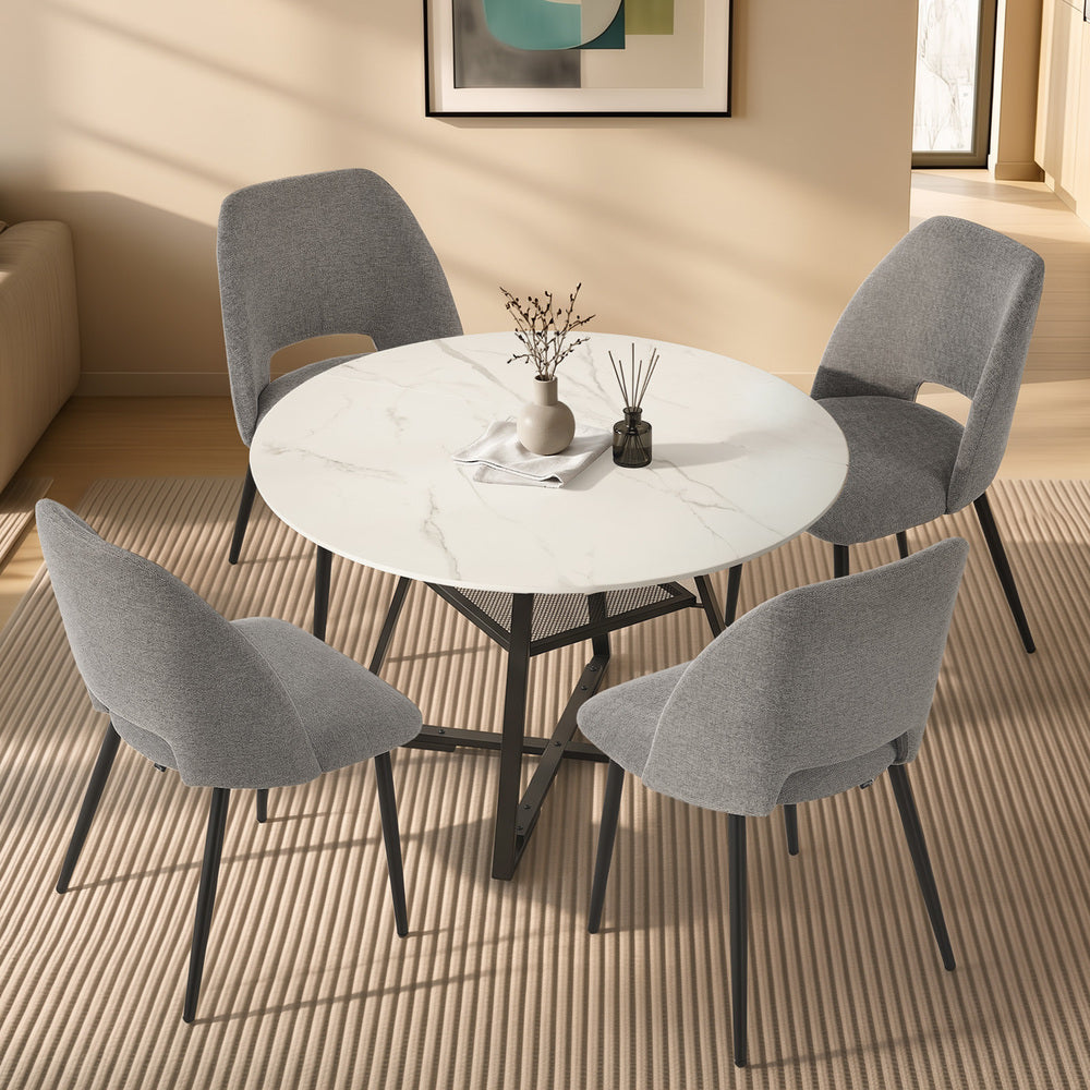Oikiture 5PCS Dining Table Set Round Table and Chairs Grey Fabric