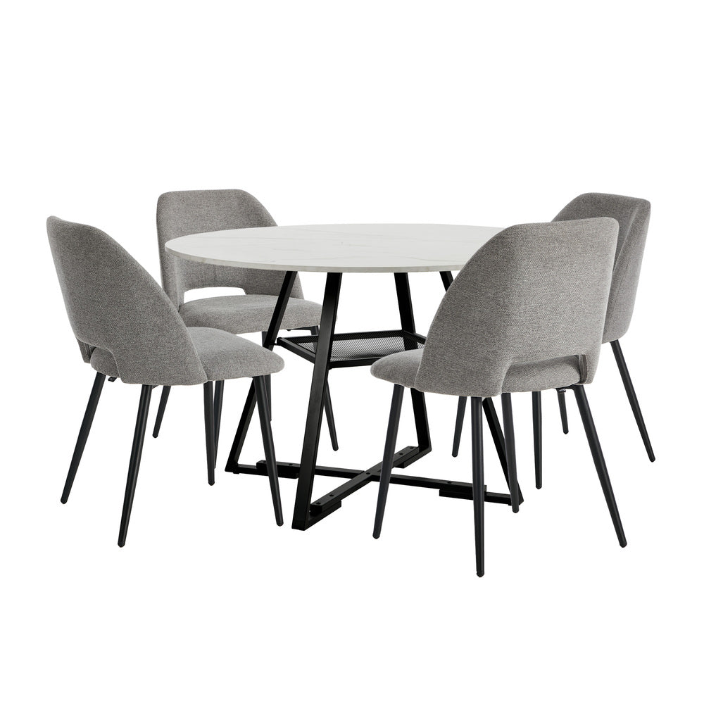 Oikiture 5PCS Dining Table Set Round Table and Chairs Grey Fabric