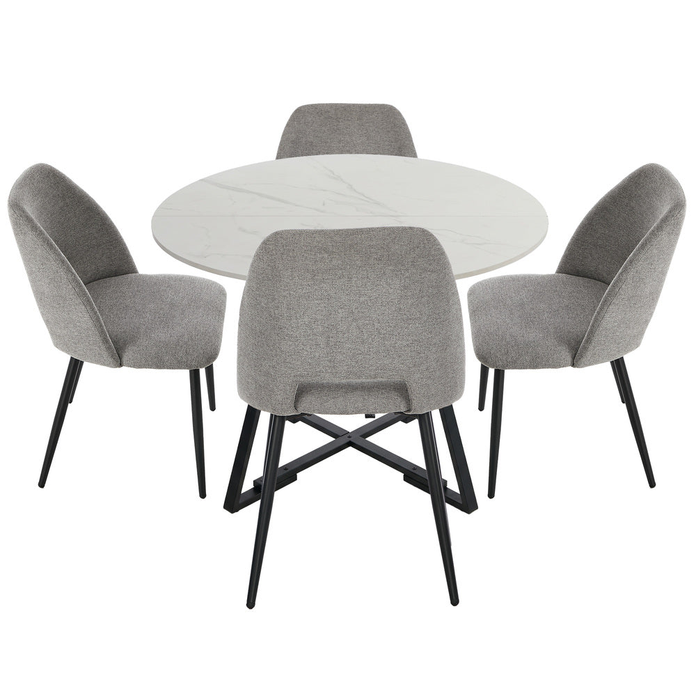 Oikiture 5PCS Dining Table Set Round Table and Chairs Grey Fabric