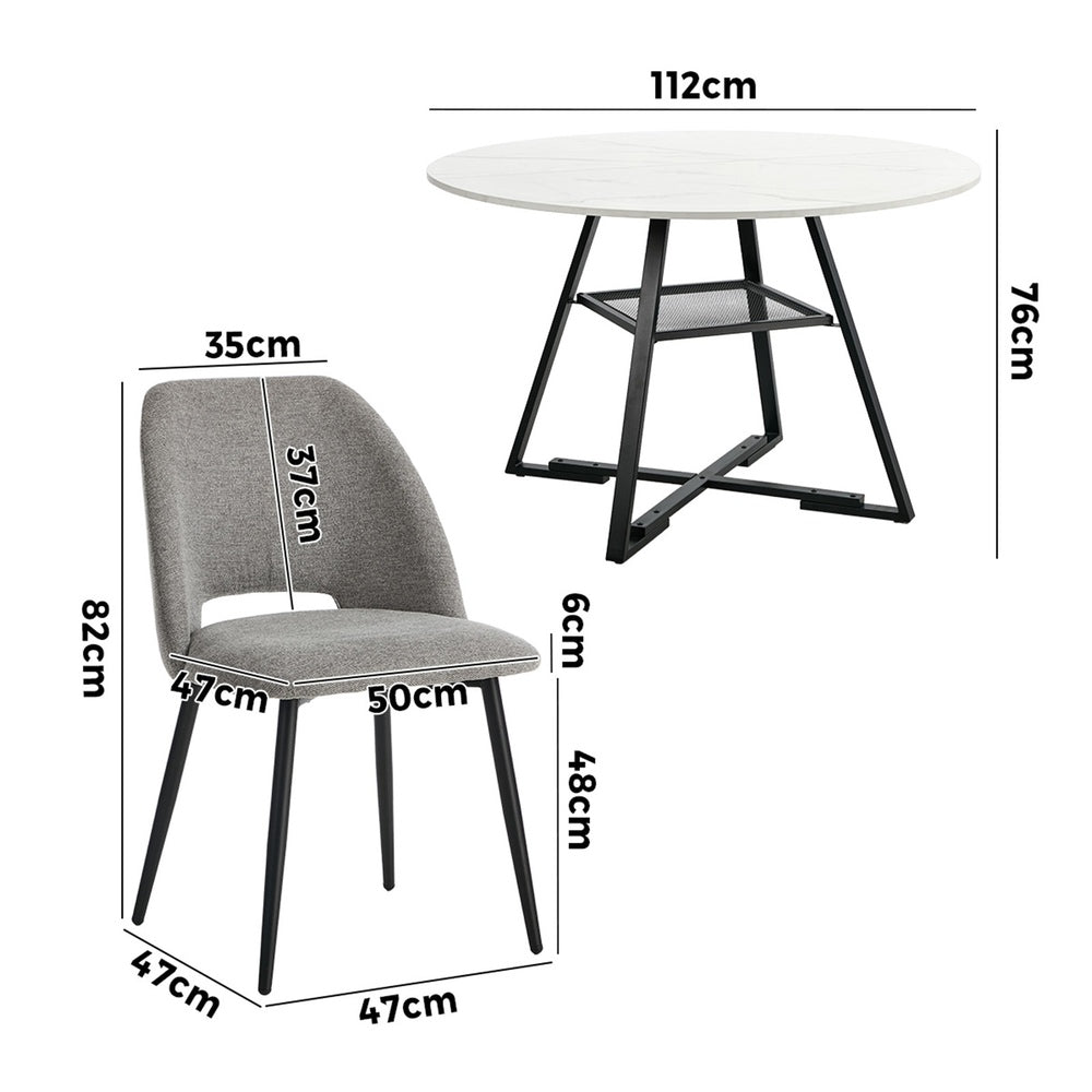 Oikiture 5PCS Dining Table Set Round Table and Chairs Grey Fabric