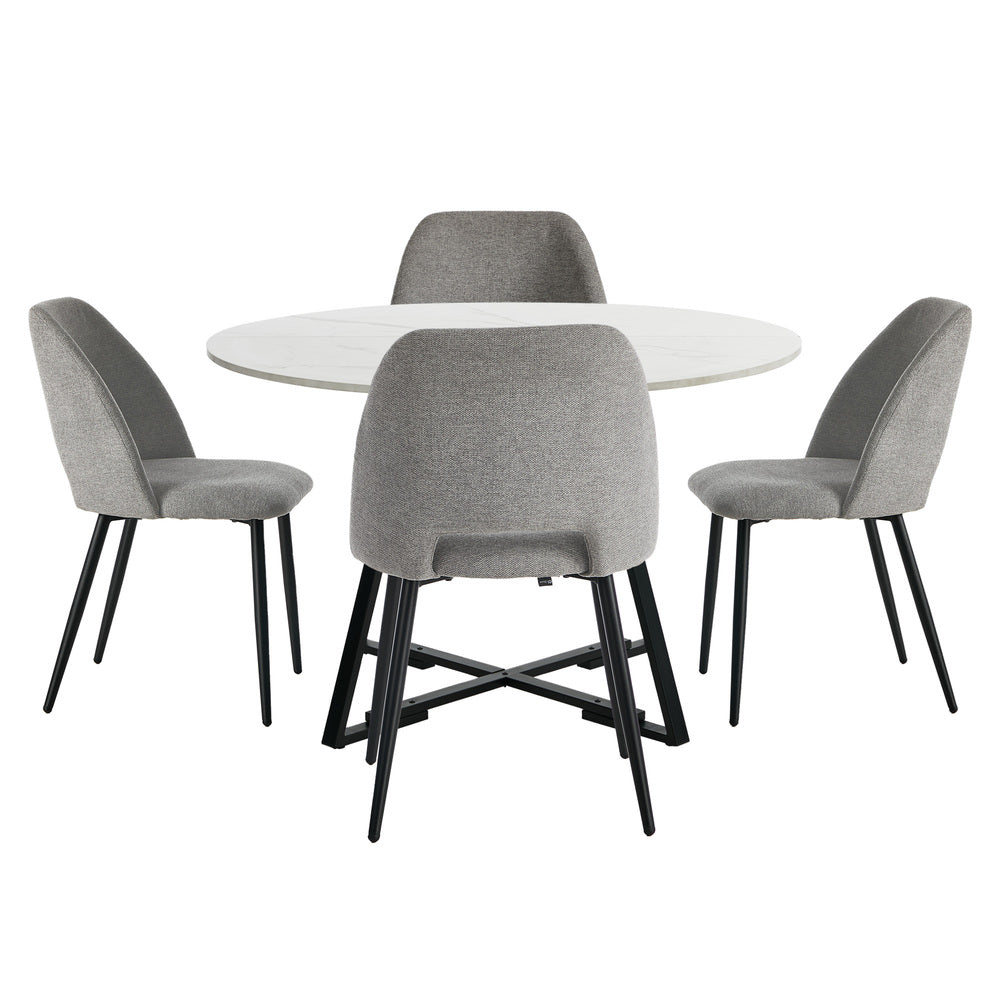 Oikiture 5PCS Dining Table Set Round Table and Chairs Grey Fabric