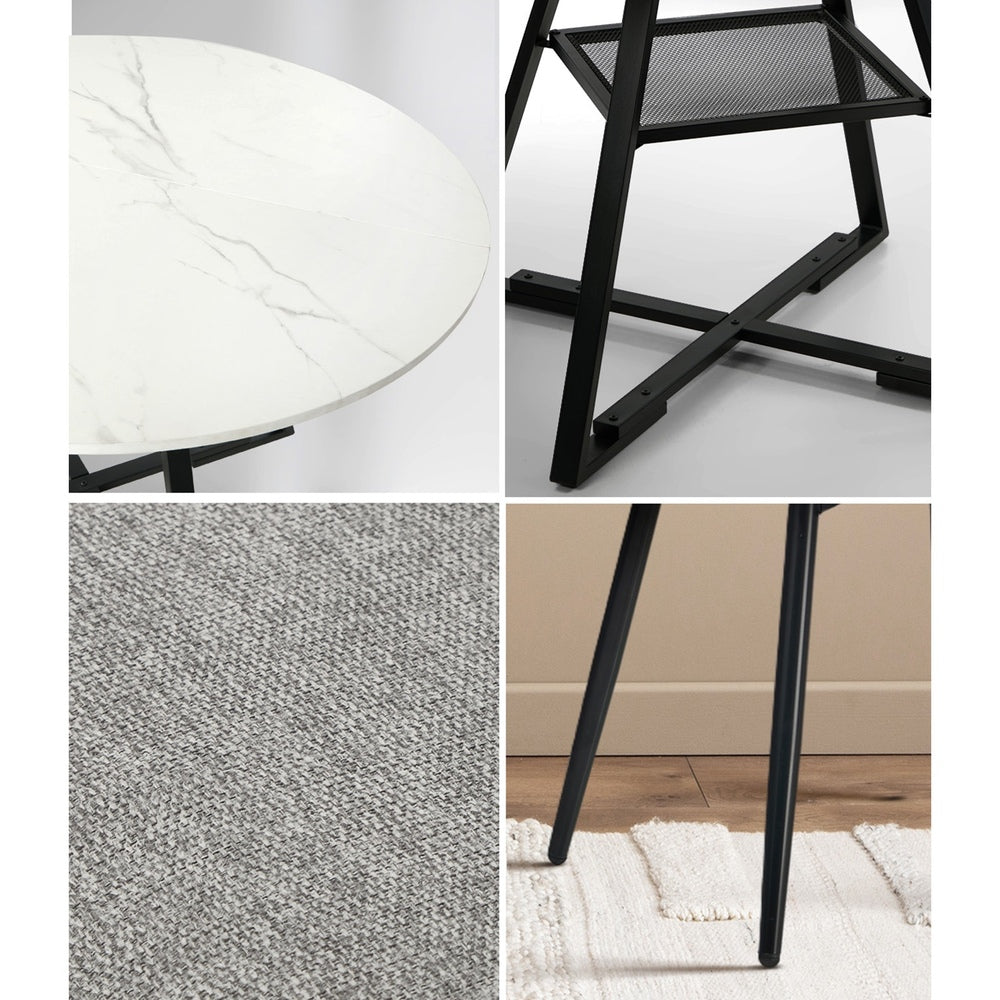 Oikiture 5PCS Dining Table Set Round Table and Chairs Grey Fabric