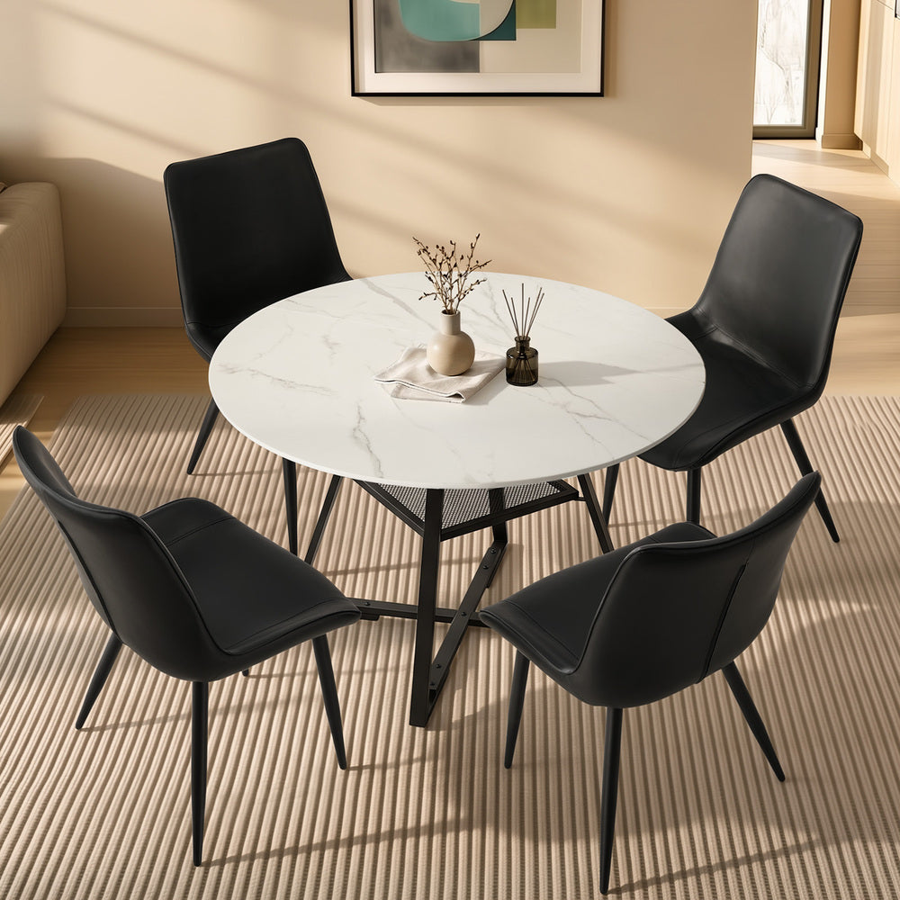 Oikiture 5PCS Dining Table Set Round Table and Chairs PU Leather