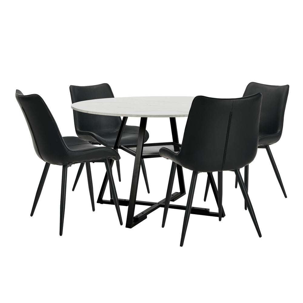 Oikiture 5PCS Dining Table Set Round Table and Chairs PU Leather