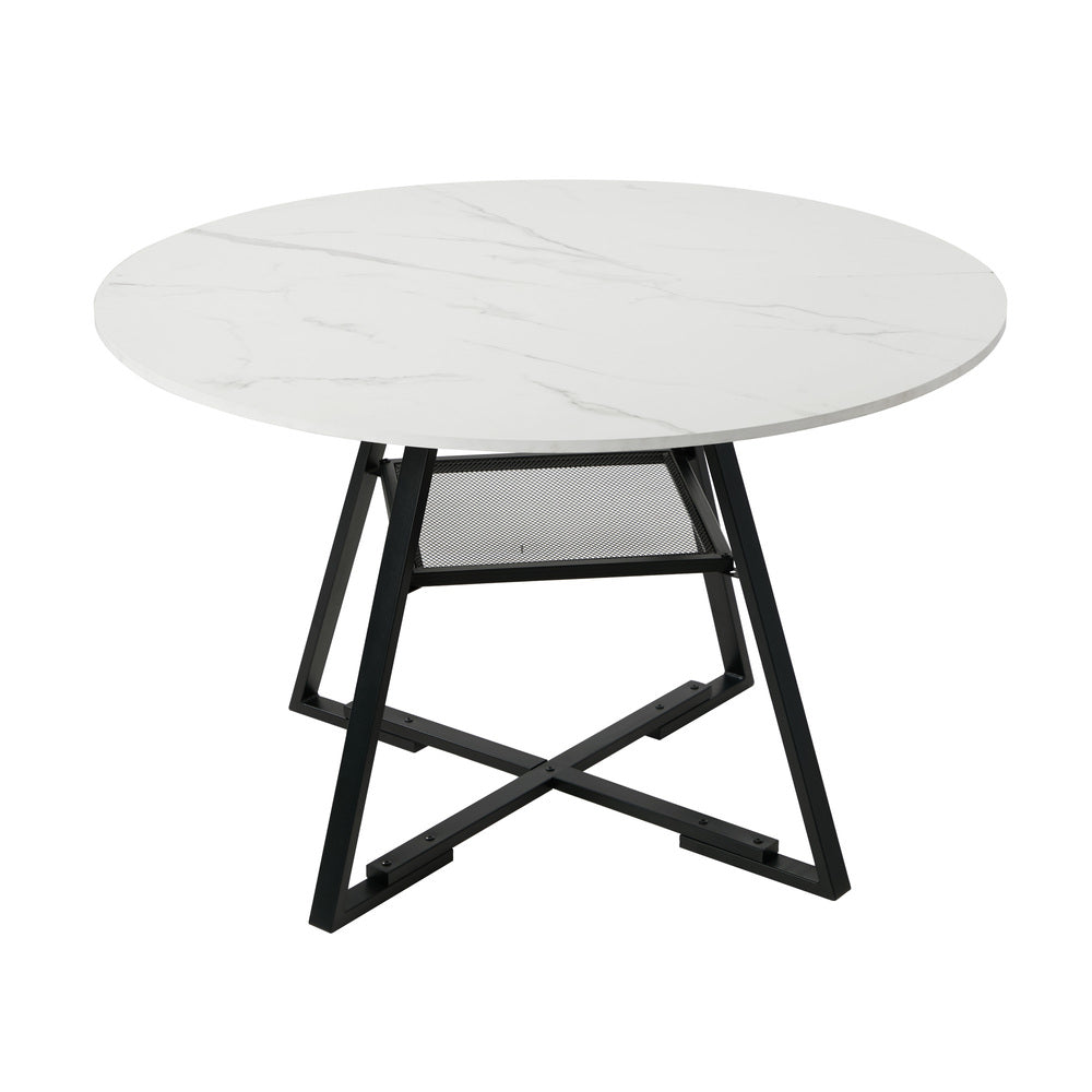 Oikiture 5PCS Dining Table Set Round Table and Chairs PU Leather