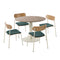 Round Dining Set – 100cm Wood‑Grain Table with 4 Green Upholstered Chairs