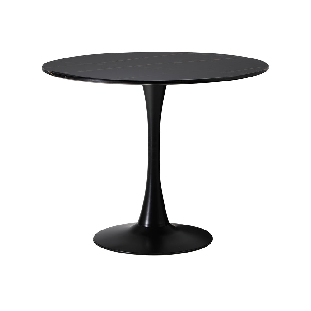 Oikiture 90cm Round Dining Table with 4x Dining Chairs Boucle Black&White