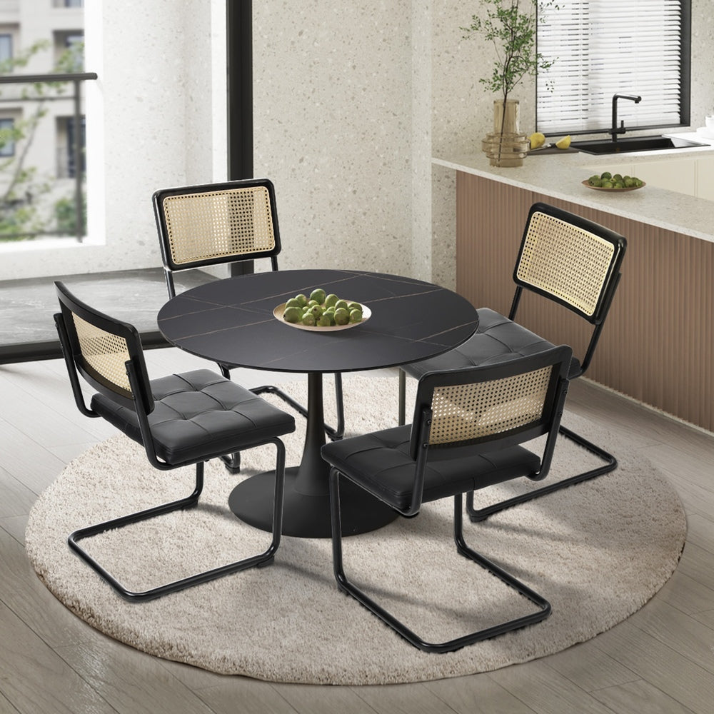 90cm Round Dining Table with 5PCS Dining Chairs PU Leather Black