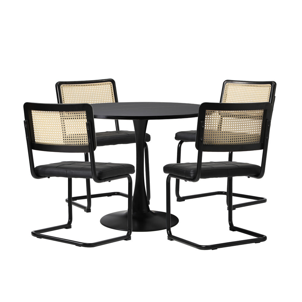 90cm Round Dining Table with 5PCS Dining Chairs PU Leather Black