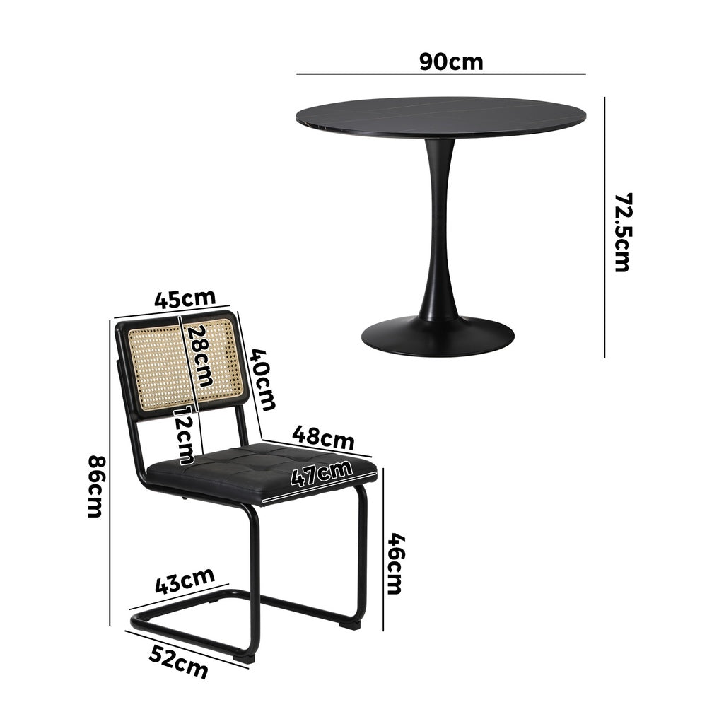 90cm Round Dining Table with 5PCS Dining Chairs PU Leather Black