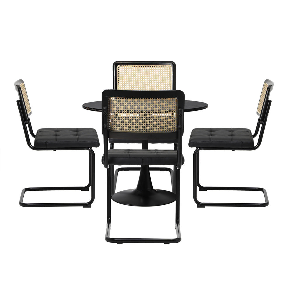 90cm Round Dining Table with 5PCS Dining Chairs PU Leather Black