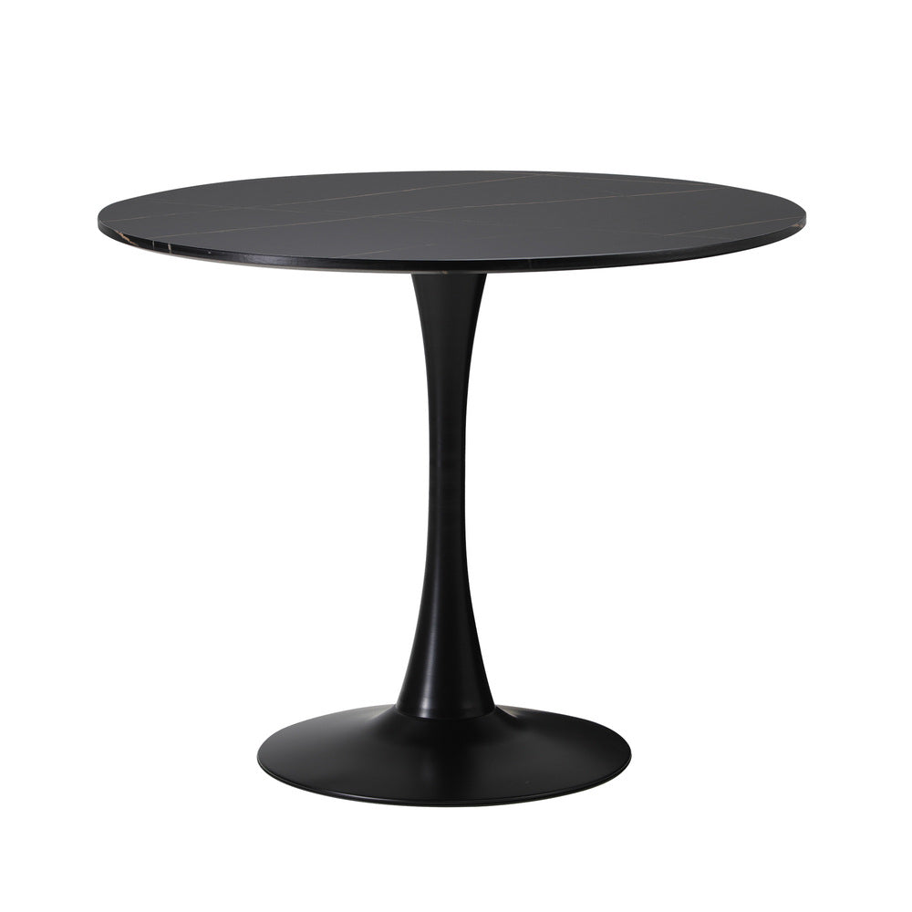 90cm Round Dining Table with 5PCS Dining Chairs PU Leather Black