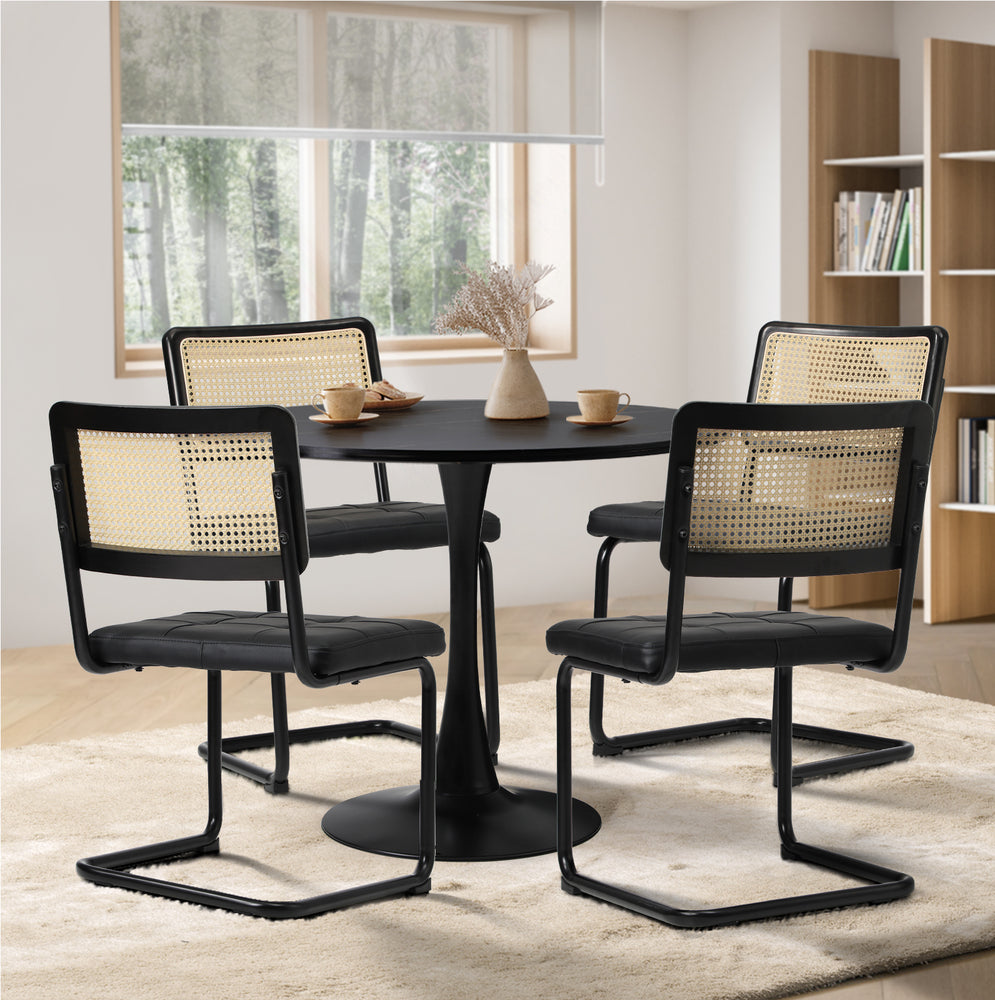 90cm Round Dining Table with 5PCS Dining Chairs PU Leather Black