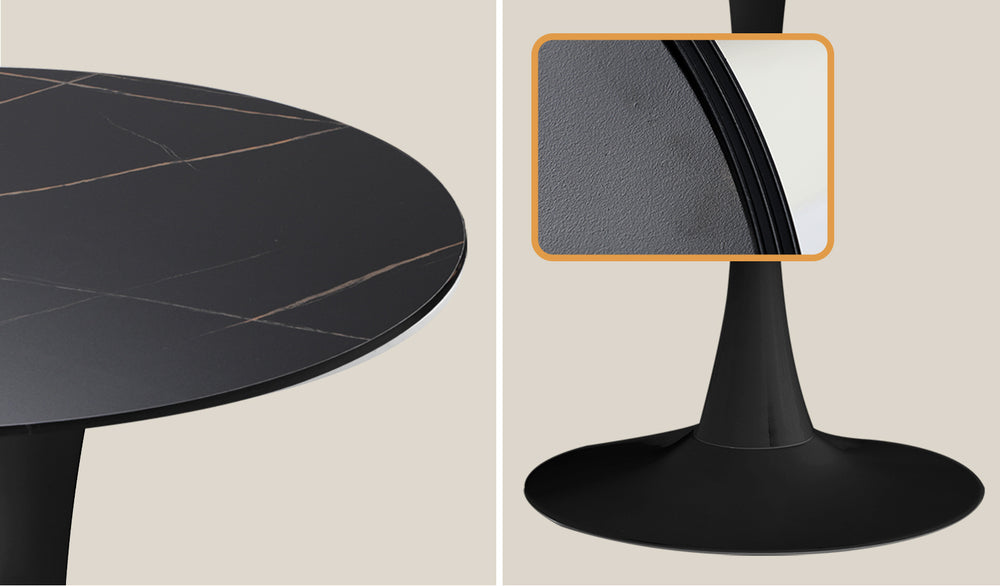 90cm Round Dining Table with 5PCS Dining Chairs PU Leather Black