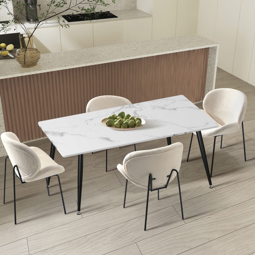 120cm Rectangle Dining Table with 4 Chairs Sherpa White