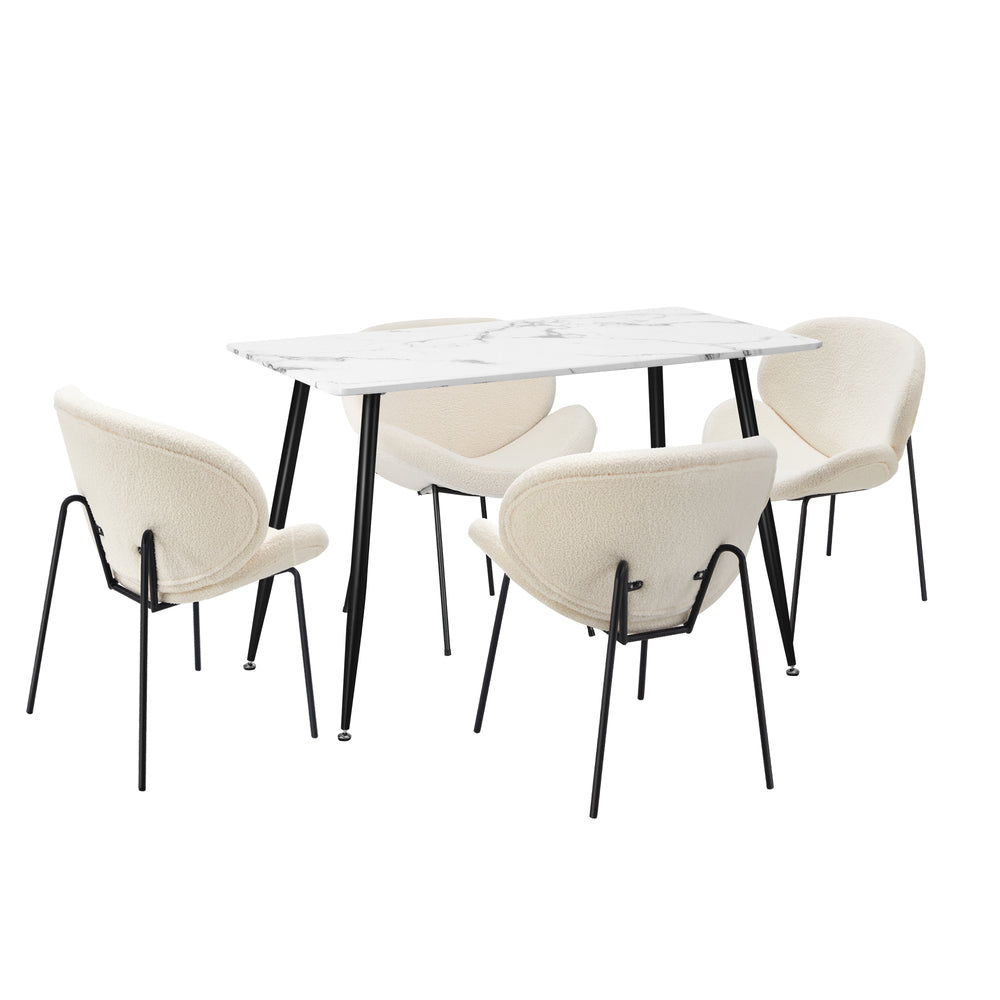 120cm Rectangle Dining Table with 4 Chairs Sherpa White