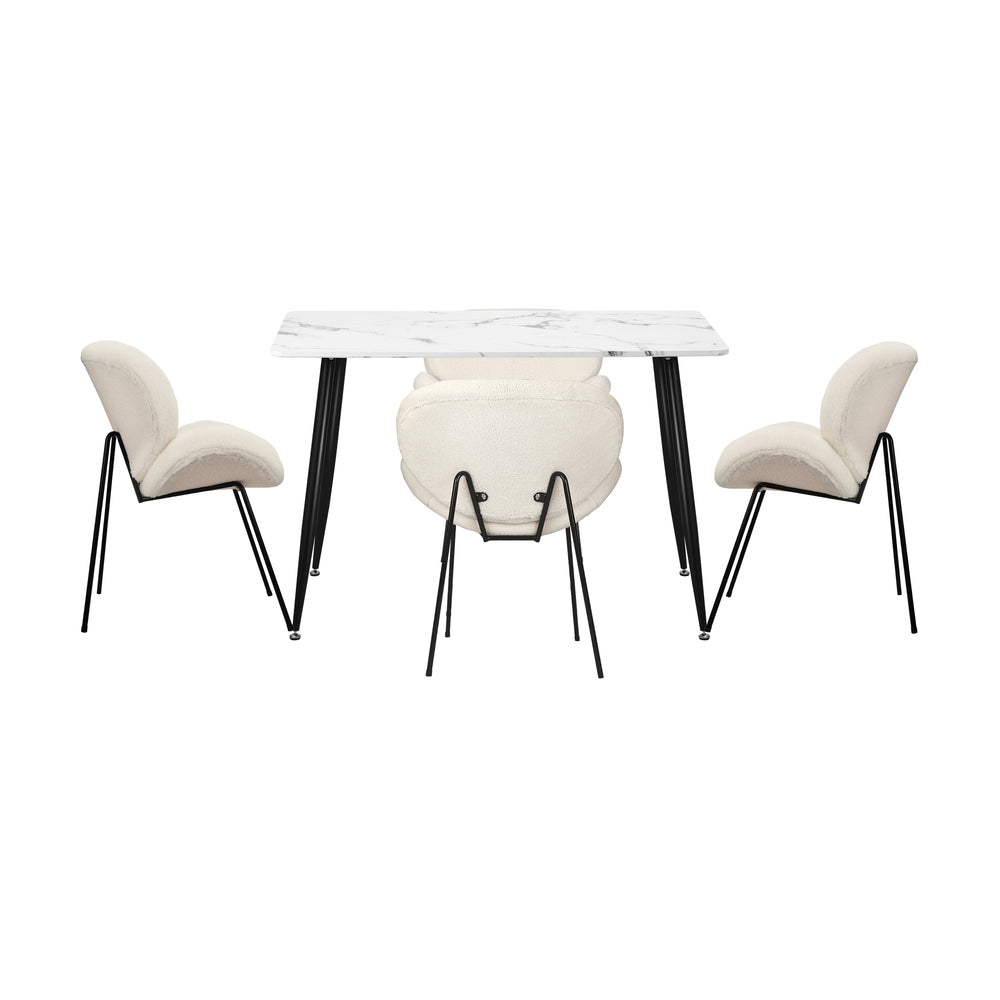 120cm Rectangle Dining Table with 4 Chairs Sherpa White