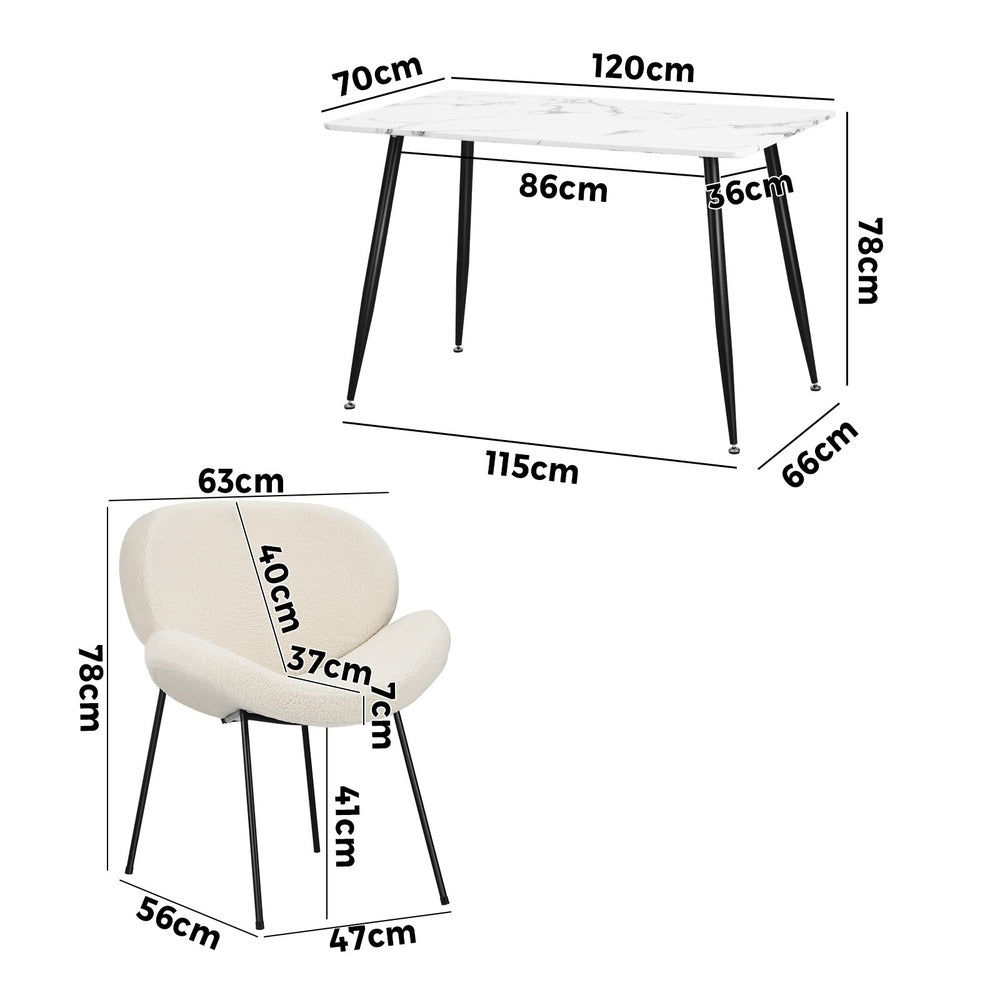 120cm Rectangle Dining Table with 4 Chairs Sherpa White