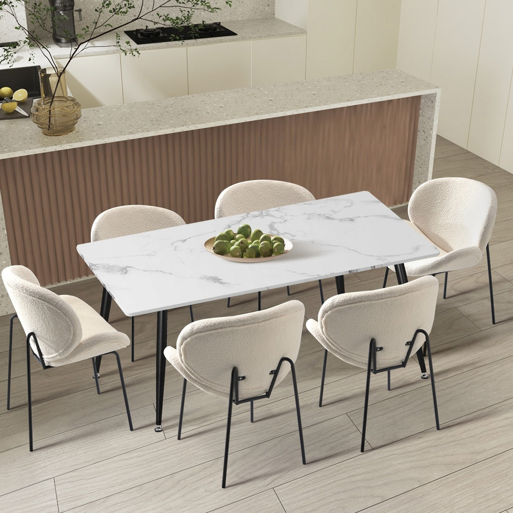 120cm Rectangle Dining Table with 6 Chairs Sherpa White