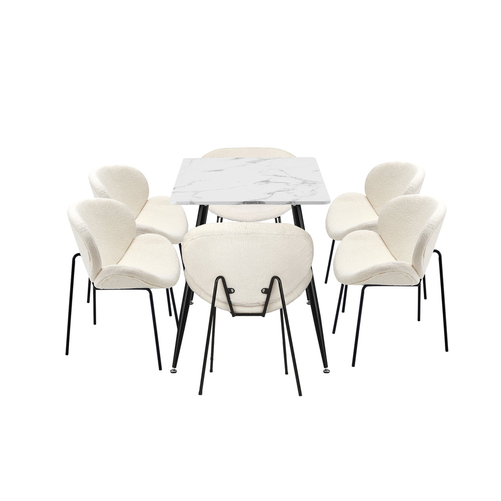 120cm Rectangle Dining Table with 6 Chairs Sherpa White