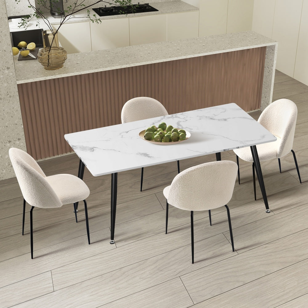 120cm Rectangle Dining Table with 4PCS Chairs White Sherpa