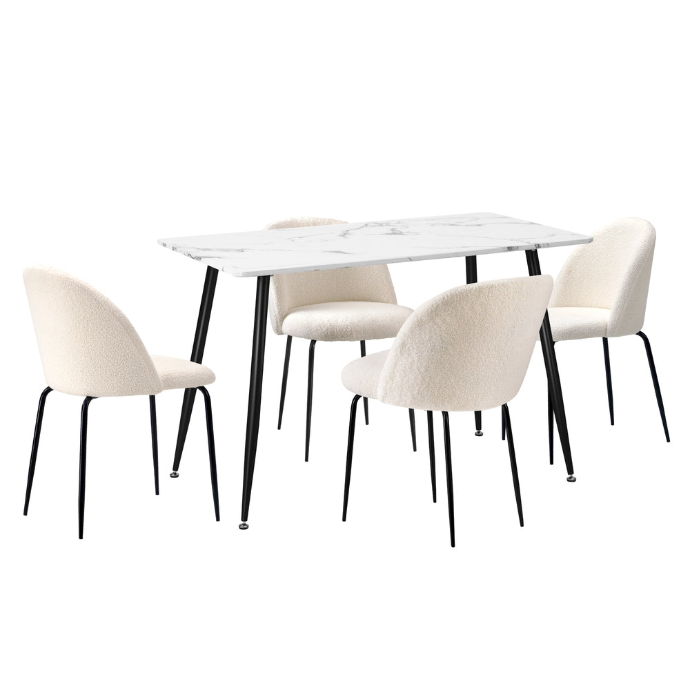 120cm Rectangle Dining Table with 4PCS Chairs White Sherpa