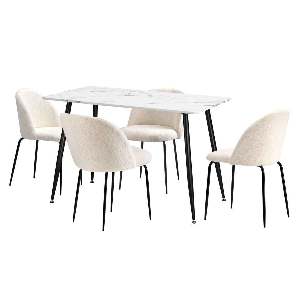 120cm Rectangle Dining Table with 4PCS Chairs White Sherpa