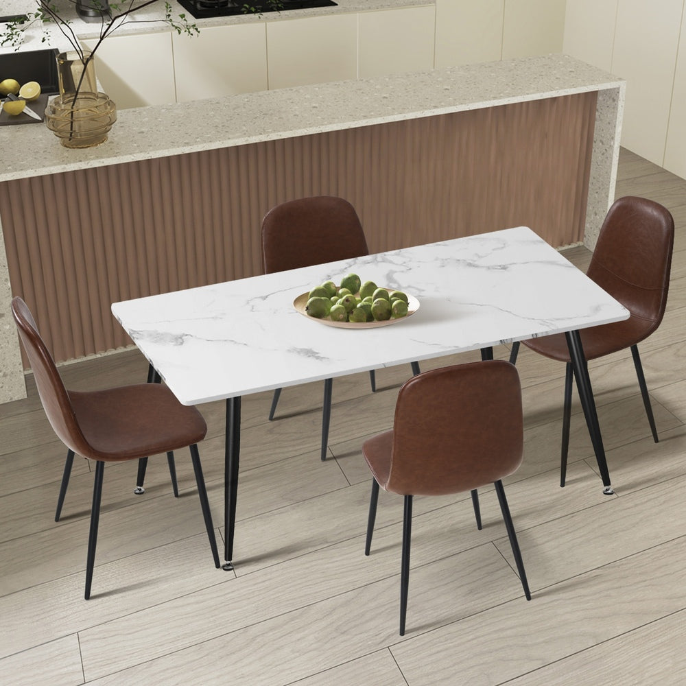 120cm Rectangle Dining Table with 4PCS Chairs PU Brown