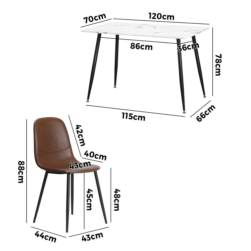 120cm Rectangle Dining Table with 4PCS Chairs PU Brown