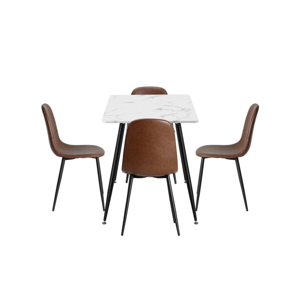 120cm Rectangle Dining Table with 4PCS Chairs PU Brown