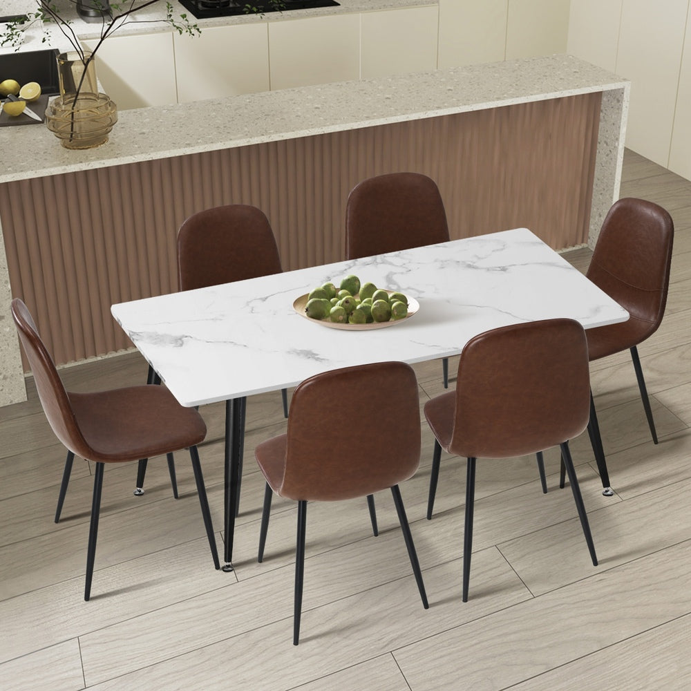 120cm Rectangle Dining Table with 6PCS Chairs PU Brown