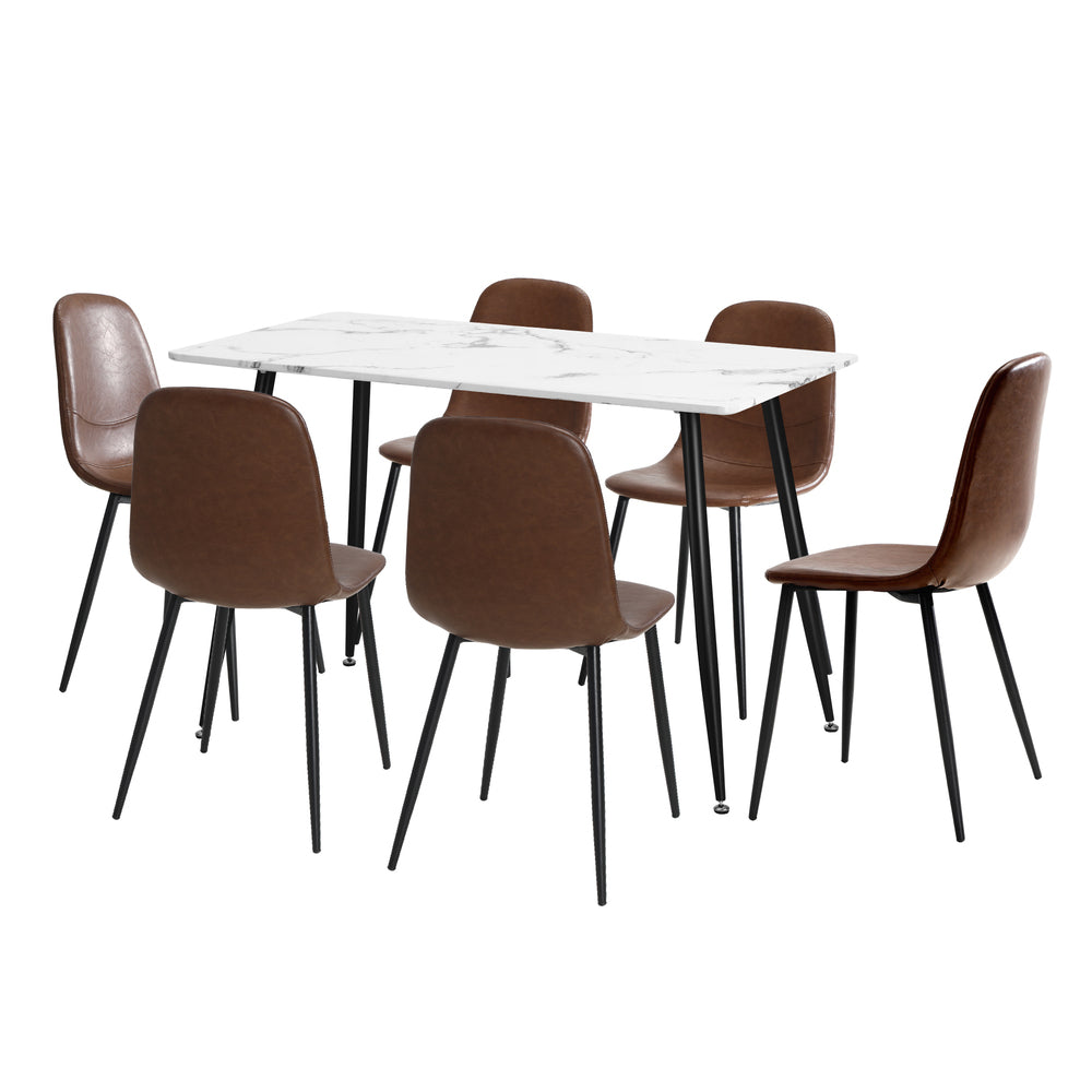 120cm Rectangle Dining Table with 6PCS Chairs PU Brown