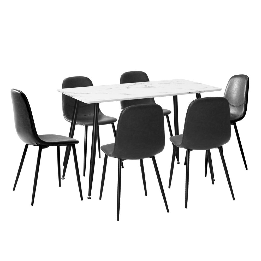 120cm Rectangle Dining Table with 6PCS Chairs PU Grey