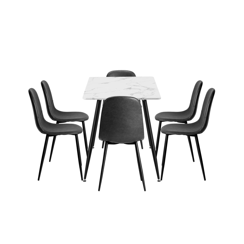 120cm Rectangle Dining Table with 6PCS Chairs PU Grey