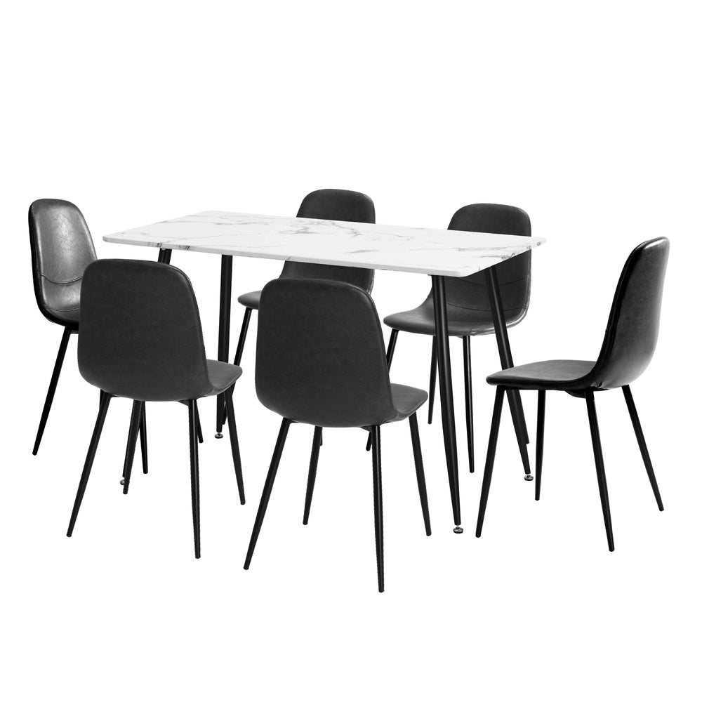 120cm Rectangle Dining Table with 6PCS Chairs PU Grey