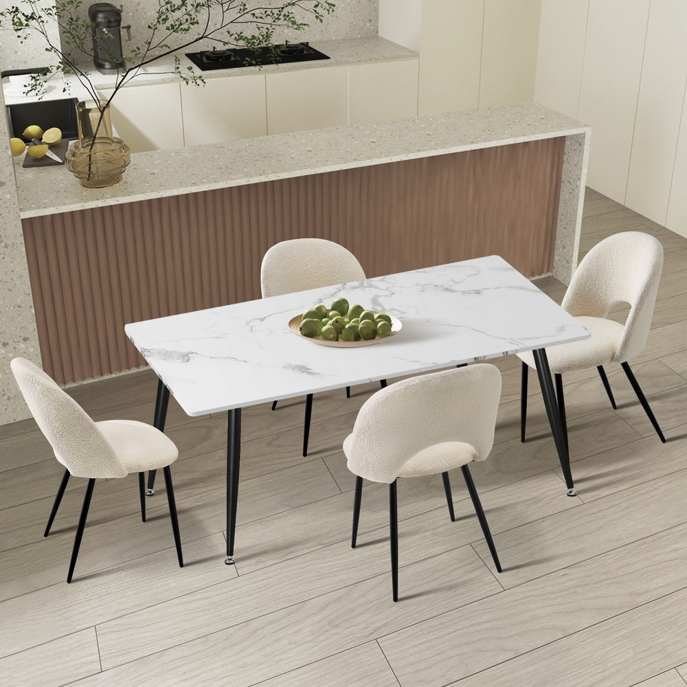 120cm Rectangle Dining Table with 4PCS Chairs Sherpa White