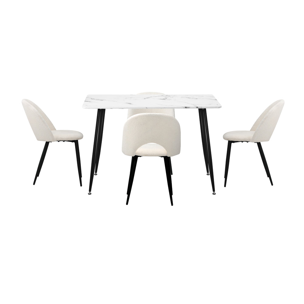 120cm Rectangle Dining Table with 4PCS Chairs Sherpa White