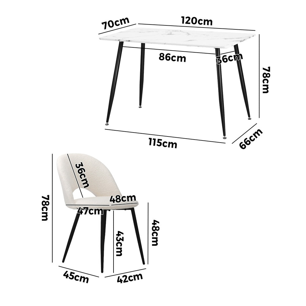 120cm Rectangle Dining Table with 4PCS Chairs Sherpa White