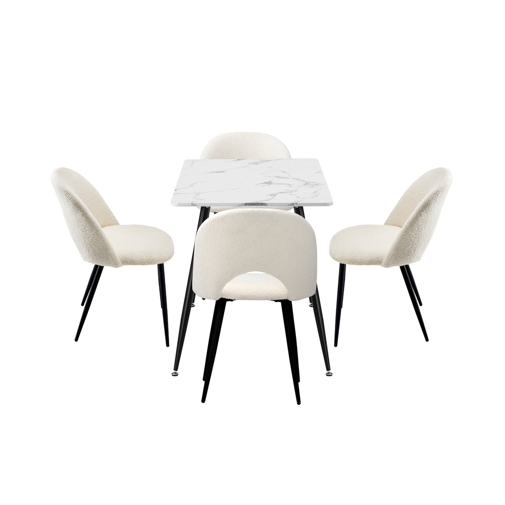 120cm Rectangle Dining Table with 4PCS Chairs Sherpa White