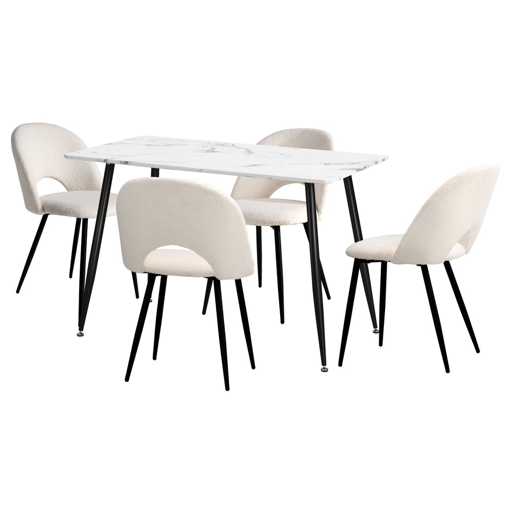 120cm Rectangle Dining Table with 4PCS Chairs Sherpa White