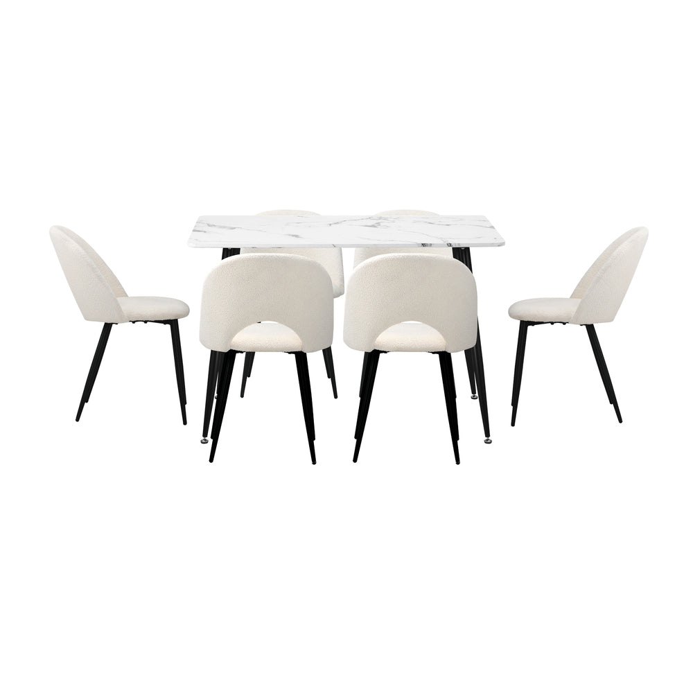 120cm Rectangle Dining Table with 6PCS Chairs Sherpa White