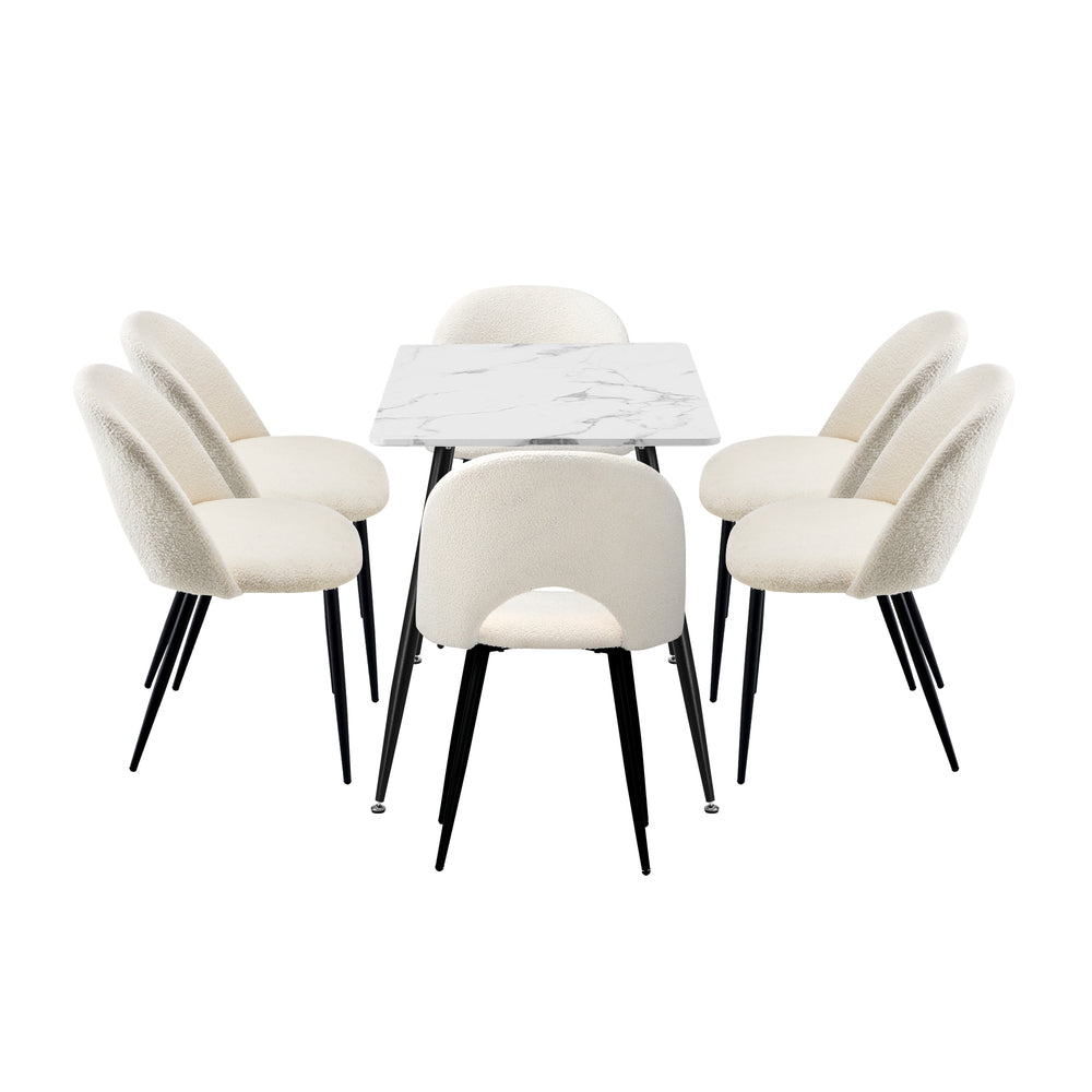 120cm Rectangle Dining Table with 6PCS Chairs Sherpa White
