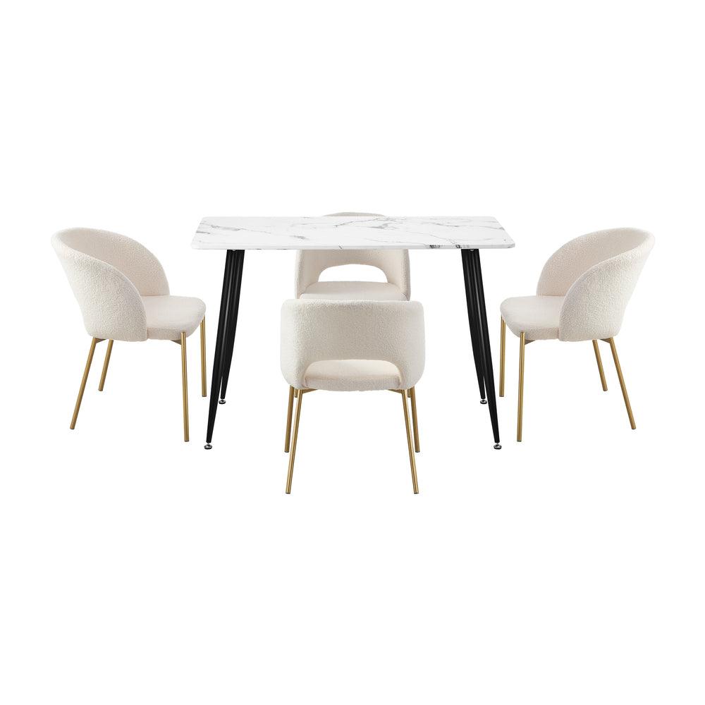 120cm Rectangle Dining Table with 4PCS Chairs Gold&White