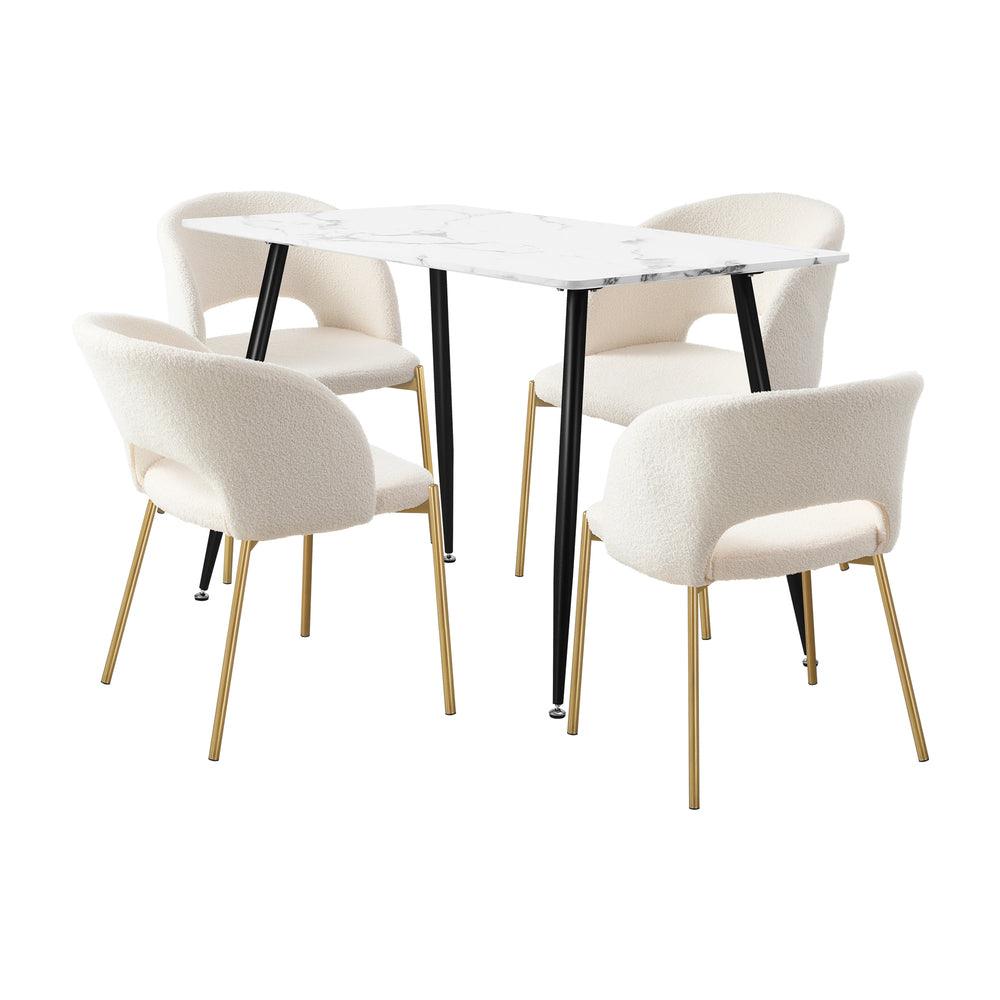 120cm Rectangle Dining Table with 4PCS Chairs Gold&White
